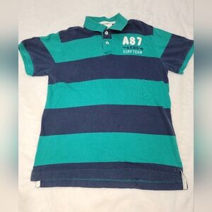 Aeropostale Blue and Green Polo Shirt with Sporty Stripes